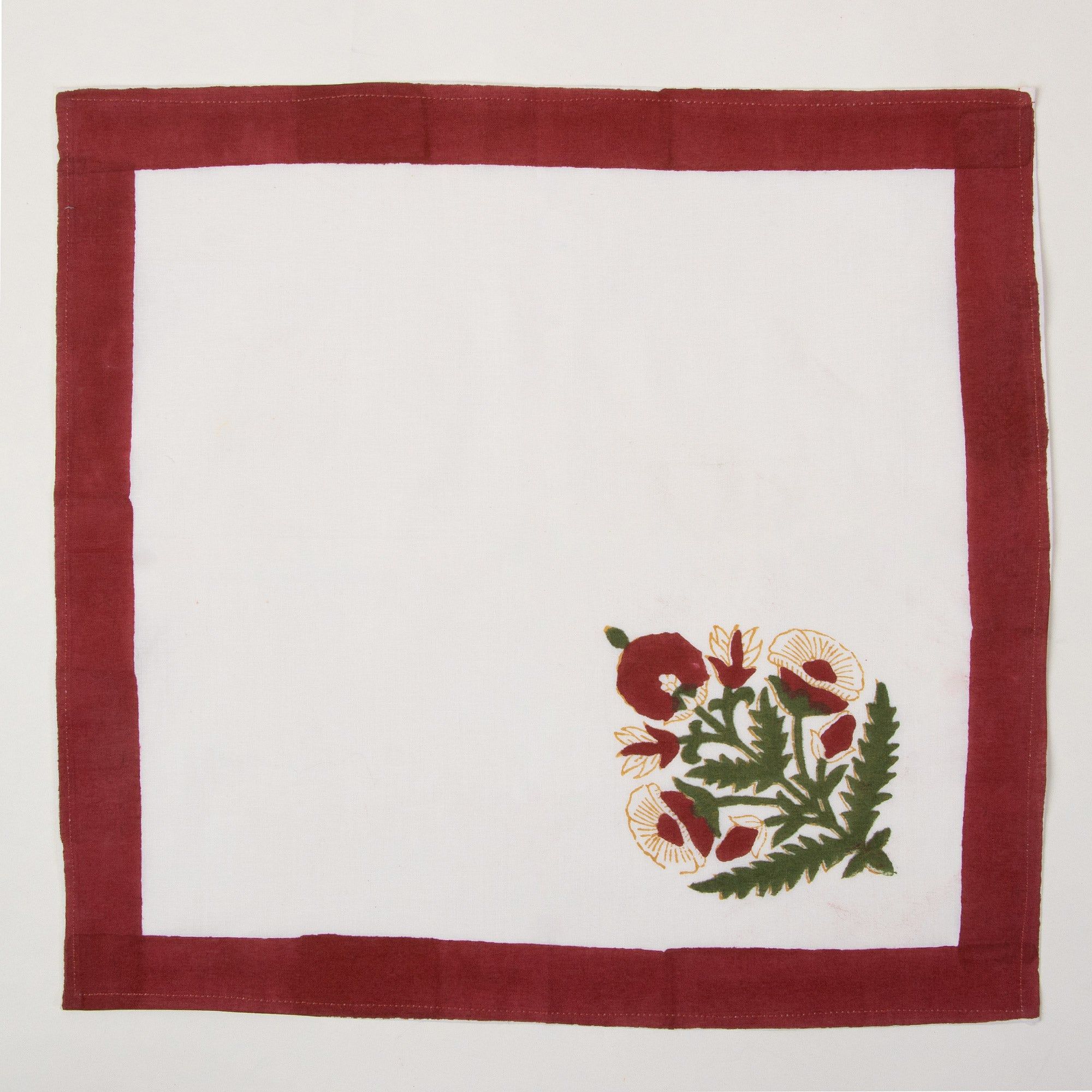 Maroon Hand Block Floral Print Cloth Table Napkins